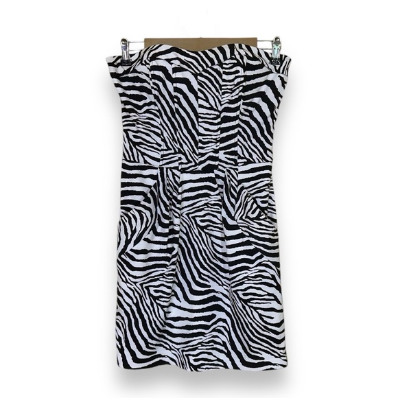 Y2K ZEBRA PRINT STRAPLESS SWEETHEART NECKLINE PLEATED DRESS · SIZE 5/6 - Picture 5 of 9